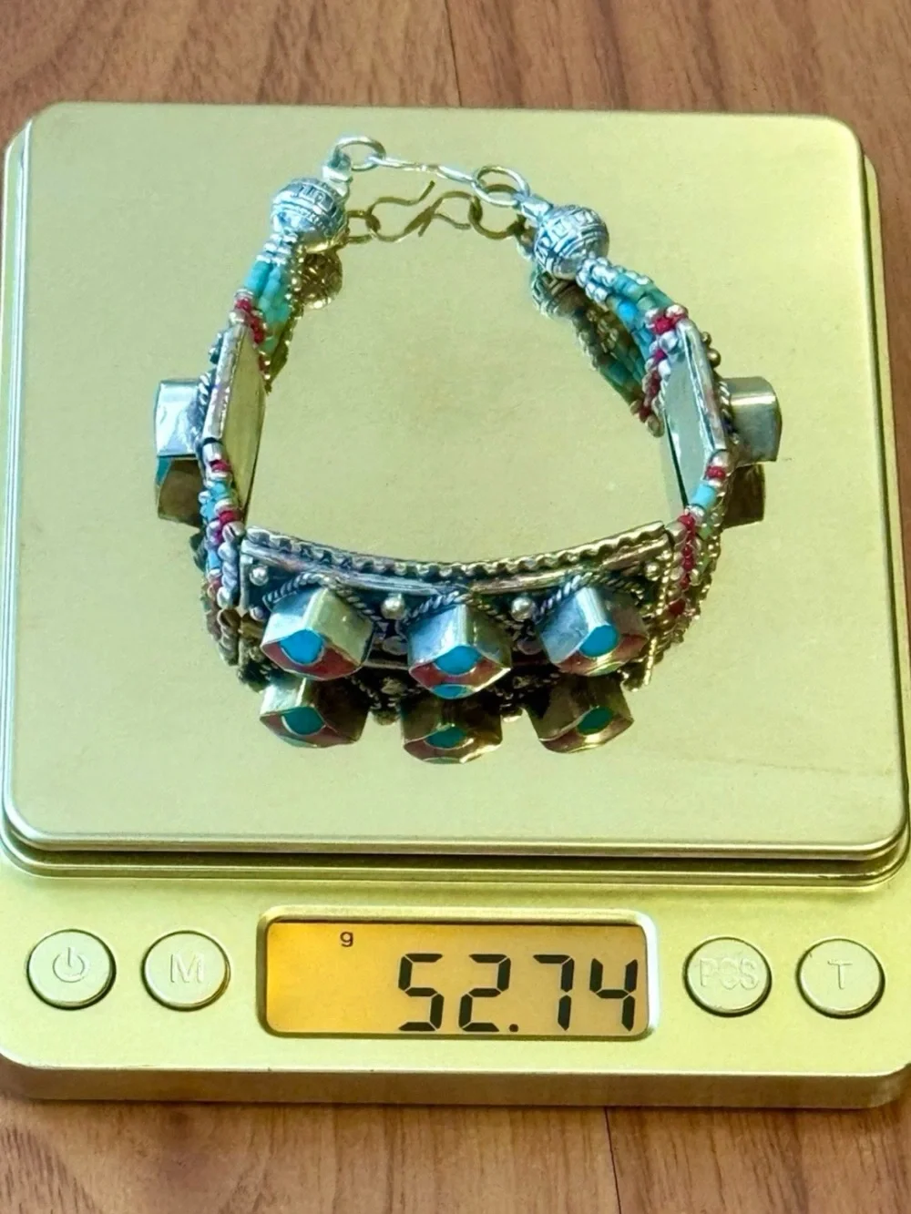 Vintage & Handcrafted Artisan Ethnic Tribal Bracelet Inlay Stones Set In Silver